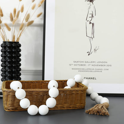 Farmhouse Decor Large Wood Bead Garland 50inch long with 1.6" Diameter beads, Natural Wooden Beads Decor with Tassels Decorative Boho Country Decoration for Coffee Table Home Tiered Tray Wall Hanging