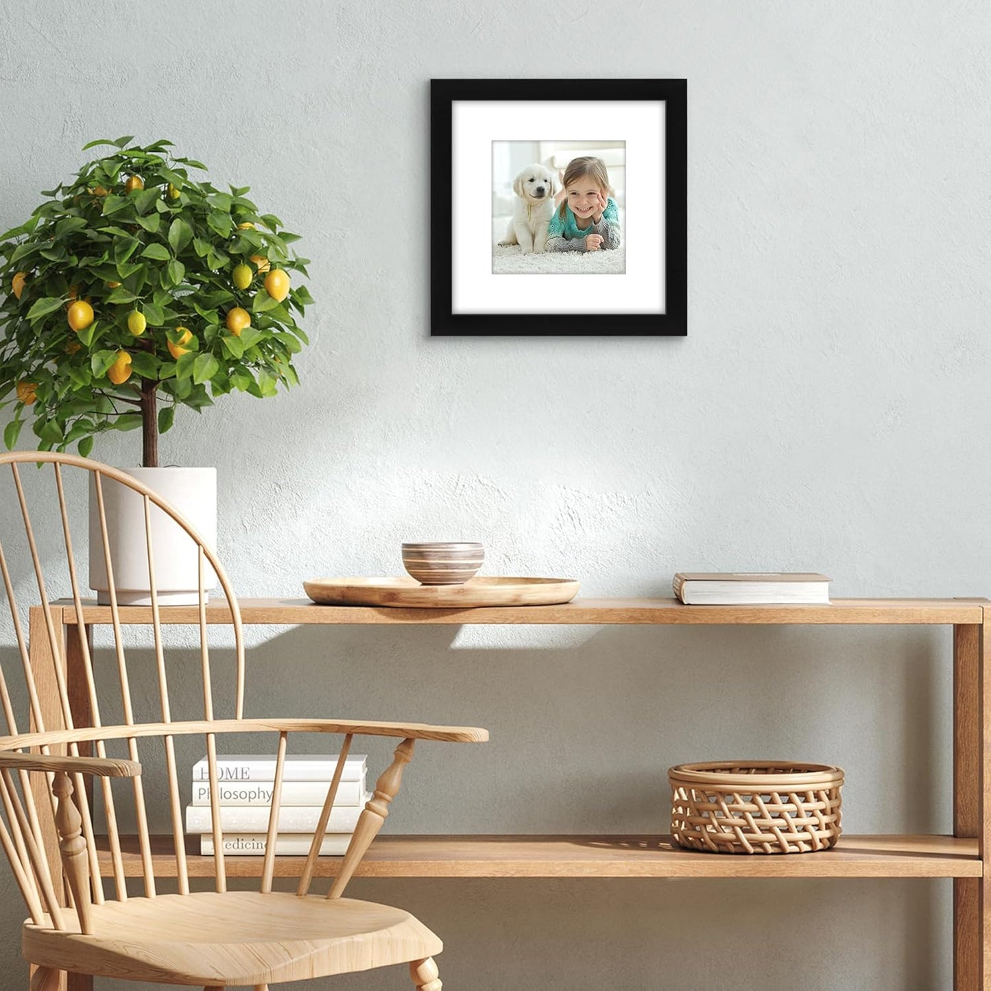Americanflat 8x10 Picture Frame with Shatter-Resistant Glass - Use as 5x7 Frame with Mat or Display 8x10 Photo Without Mat - Signature Collection - Picture Frames for Tabletop and Wall Display - Black