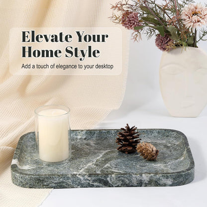 Koville Romano Travertine Tray, 12"x8" Natural Stone Vanity Tray for Countertop Bathroom Kitchen Dresser, Decorative Marble Catchall Trays for Perfume Jewelry, Rectangular Serving Tray(Beige)