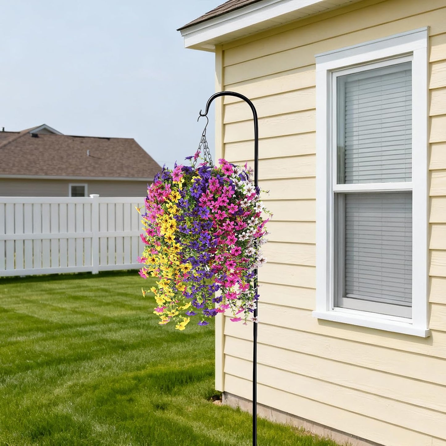INQCMY Artificial Fake Hanging Plants Flowers Basket for Spring Summer Outdoor Outside Porch Decoration,UV Resistant Faux Silk Violet in Planter for Home Patio Balcony Garden Yard Decor(Red)