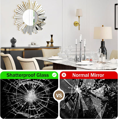 Gold Sunburst Mirror, 26" Sun Mirror Wall Decor with Beveled Glass Frame, Starburst Mirrors for Entryway, Dining Room, Living Room