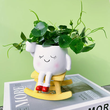 Handmade Face Flower Pots Standing Air Kiss Head Planter Pot for Trailing Plants Cute Succulent Planter Resin Planters Funny Face Planters with Anti-Friction Pads White 1Pack