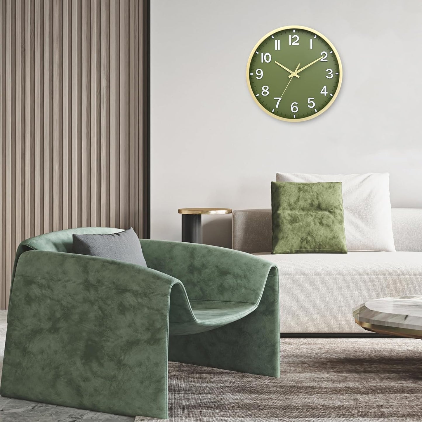 Wall Clocks Battery Operated 8 inch Modern Wall Clock,Silent Non Ticking Wall Clock for Living Room Bedroom Kitchen Office Classroom Decor (Green White)