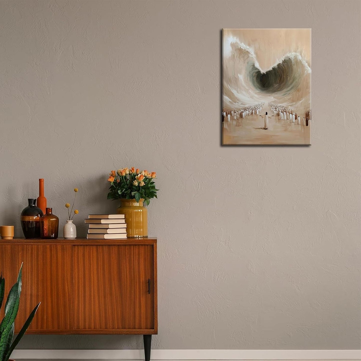 Abstract Jesus Walking on Water Canvas Wall Art Christian Spiritual Wall Decor Pictures Divine Light Modern Religious Posters Prints for Living Room Bedroom Church Decoration 12x16in