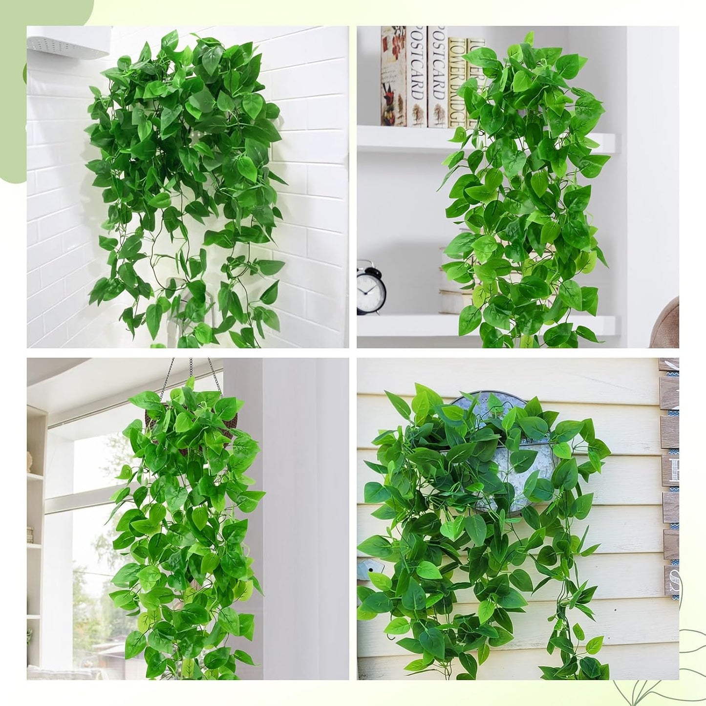 BLEUM CADE Fake Hanging Plants, 2pcs Artificial Pothos Vines Greenery for Wall Home Living Room Office Indoor Outdoor Decor (No Baskets)