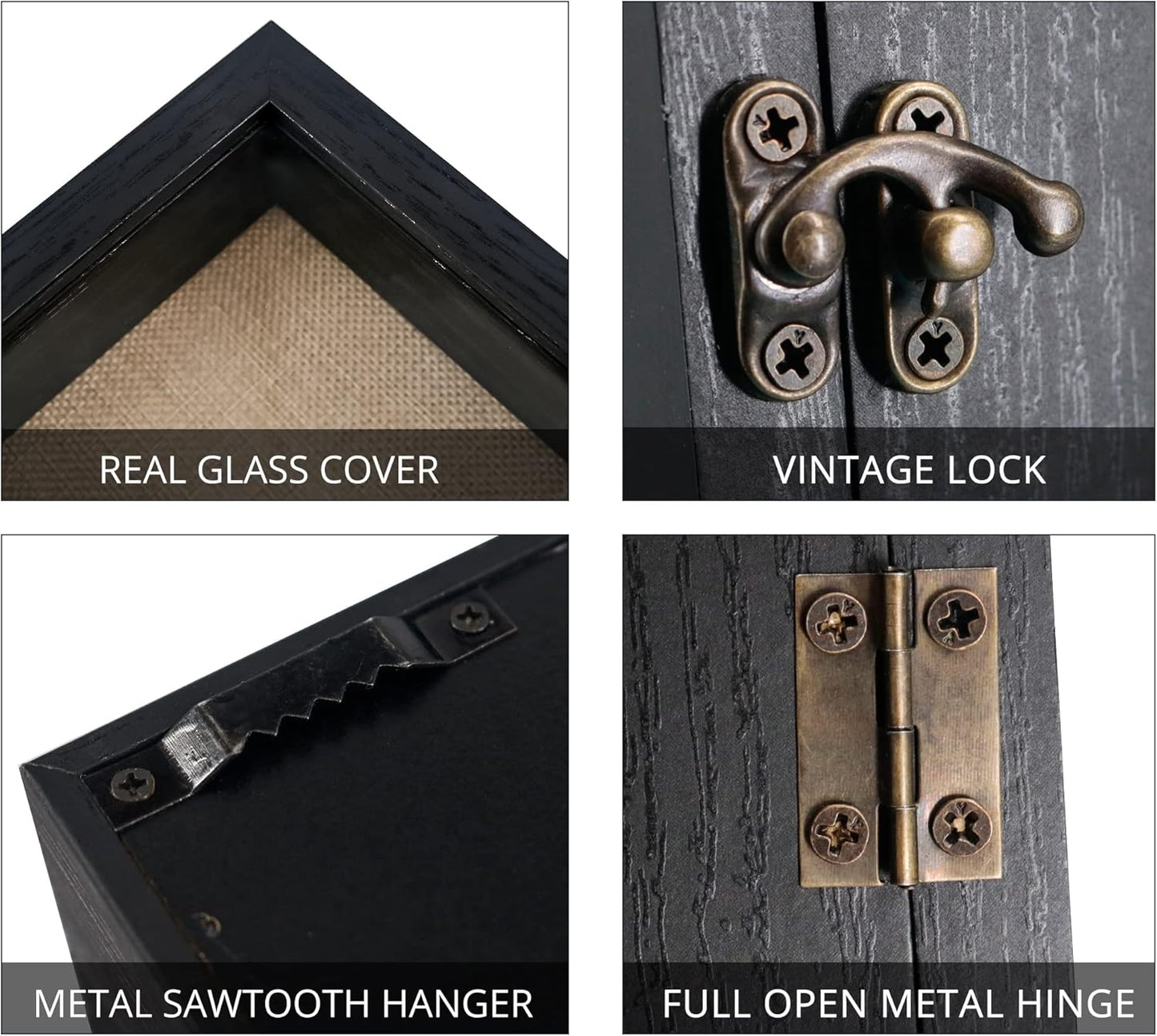GraduatePro Shadow Box Frame 11x14 Display Case with Linen Back, Real Glass Window Door with Hinge, Picture Frame Wedding Bouquet Memorabilia Medals Photos Memory Box for Keepsakes, Carbonized Black