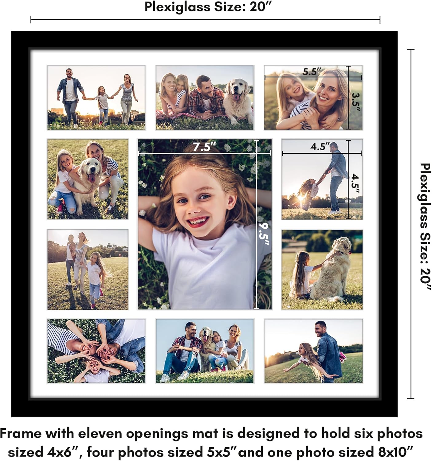 Americanflat 4x6 Collage Picture Frame with Polished Plexiglass - Multi Picture Frames Fit Sixteen 4x6 Photos or Use as One 18x26 Poster Frame for Wall Display - Signature Collection - Black