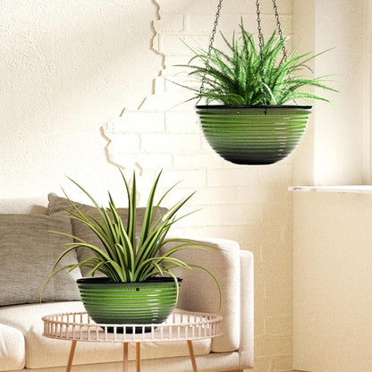 Vanslogreen 2 Pack Hanging Planters for Indoor Outdoor Plants, 10 Inch Hanging Planter with Drainage Hole & Plug Glazed Hanging Baskets Flower Pots for Garden Home (Blue)