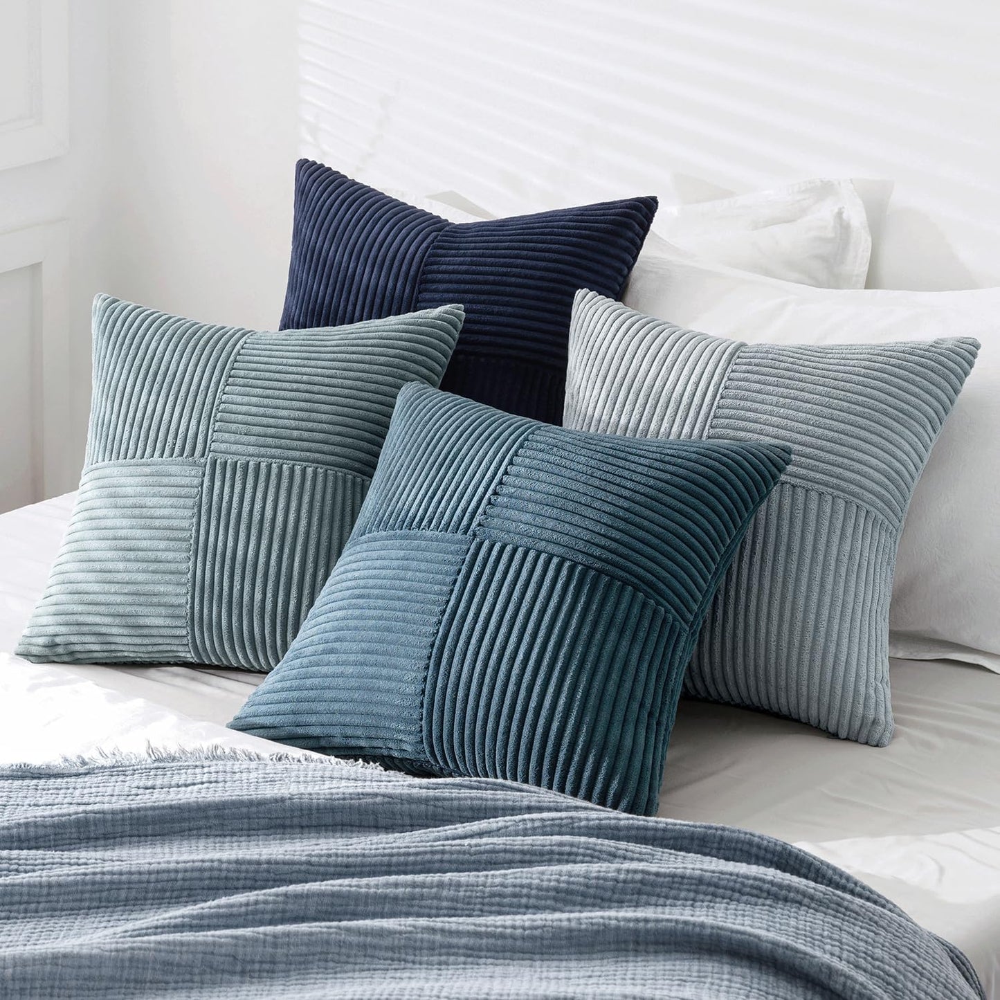 MIULEE Teal Orange Decorative Throw Pillow Covers 18x18 Inch Set of 4 Boho Corduroy Striped Cushion Cases Modern Farmhouse Patchwork Pillow Cases for Couch Sofa Bedroom Home Decor