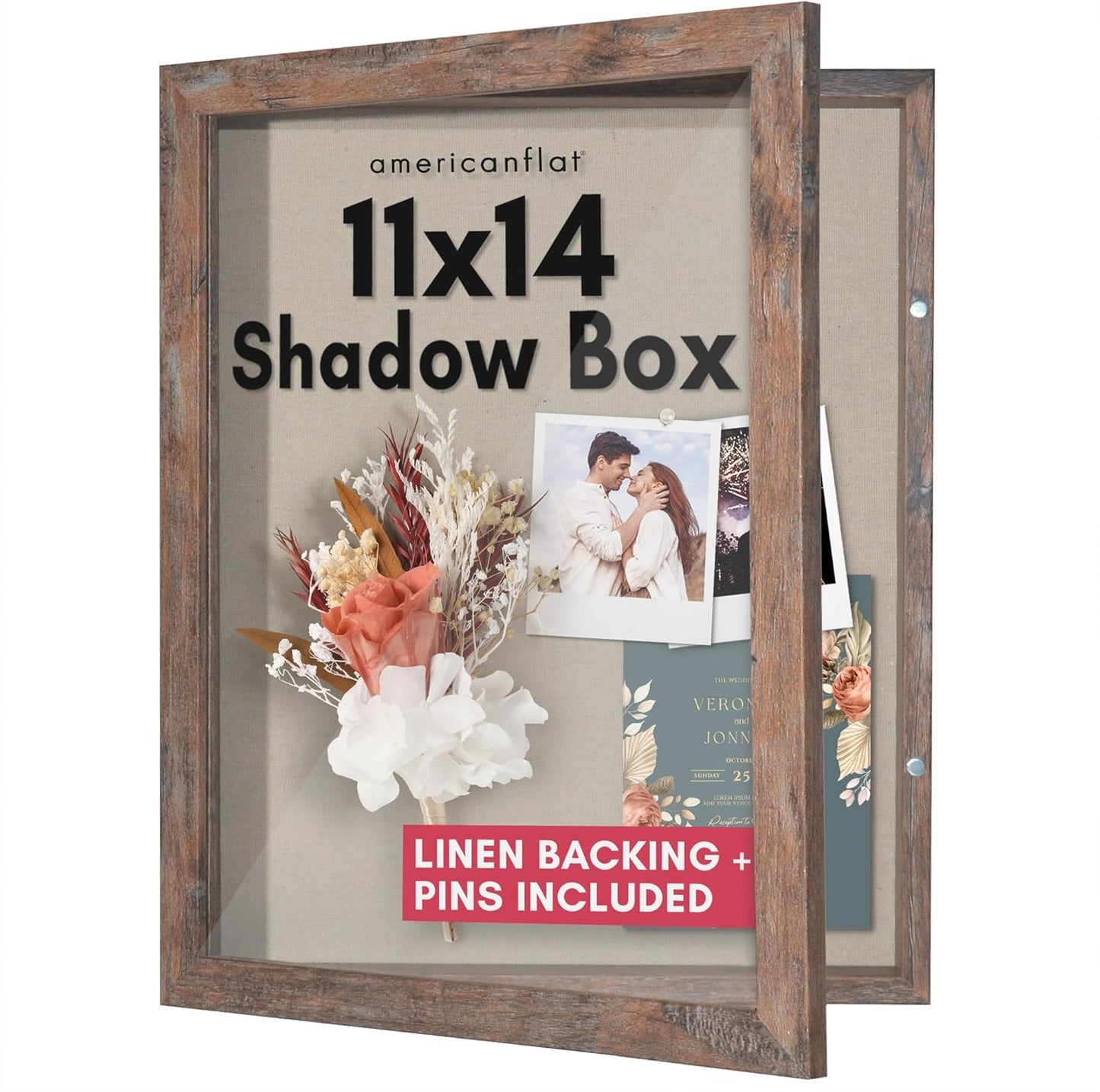 Americanflat Front Opening 11x14 Shadow Box Frame with Shatter-Resistant Glass - Silhouette Collection - Shadow Box Display Case for Tabletop and Wall Display - Black