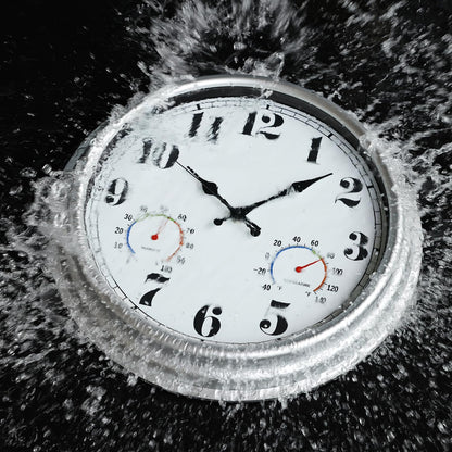 JENLYSTIME 12 Inch Indoor/Outdoor Retro Waterproof Wall Clock with Thermometer Silent Round Quartz Battery Operated Easy to Read Decorative for Kitchen Patio,Bathroom,Deck,Porch,Pool(Blue)