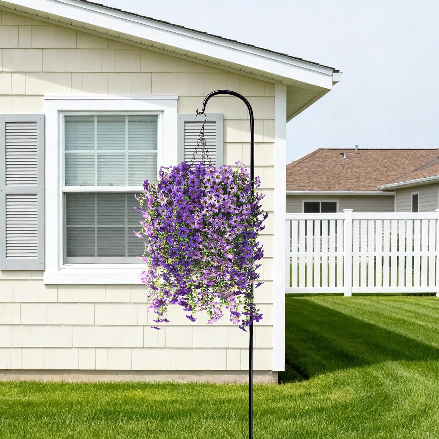 INQCMY Artificial Fake Hanging Plants Flowers Basket for Spring Summer Outdoor Outside Porch Decoration,UV Resistant Faux Silk Violet in Planter for Home Patio Balcony Garden Yard Decor(Red)