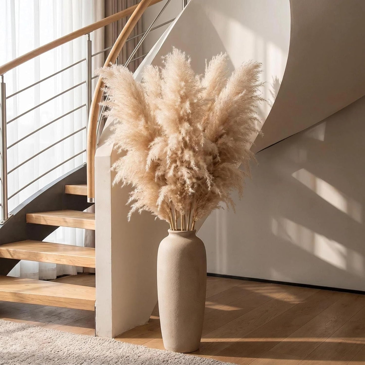 46" inch 10 Stems Natural Pampas Grass Decor Tall, Pompas Grass, Tall Pampas Grass for Weddingm, Farmhouse, Boho Home Decor (Beige)