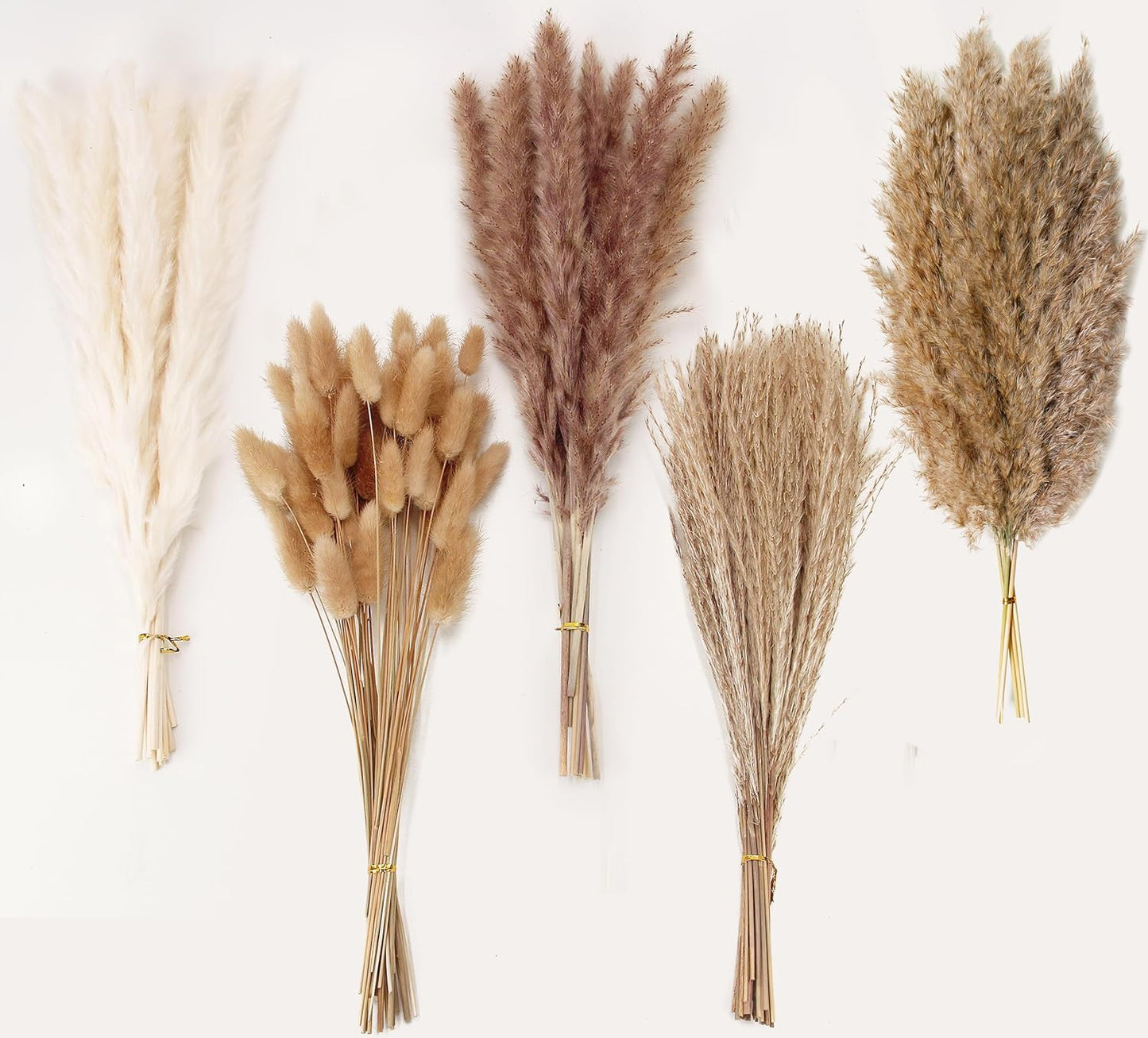 65PCS Pampas Grass Decor, Including pompas Floral, Reed Dried Grass and Bunny Tails Dried Flowers, Natural Dried Pampas Grass Bouquet for Boho Decor Wedding, Home Decoration