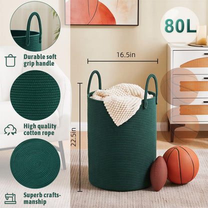 Artfeel Laundry Basket,Woven Cotton Rope Laundry Hamper,60L for Decor Storage of Dirty Clothes,Toys and Blankets in Bathroom,Baby Room and Living Room