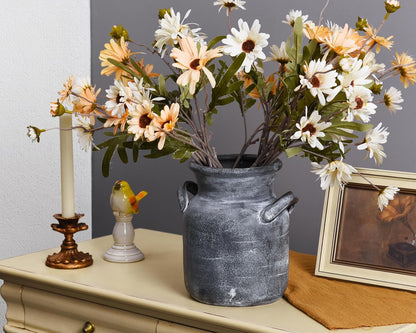 Quoowiit Ceramic Rustic Farmhouse Vase, Distressed Decorative Flower Vases for Home Decor, Ideal Shelf Decor, Green Boho Vase for Living Room Bedroom Kitchen Office Centerpiece Table Decorations