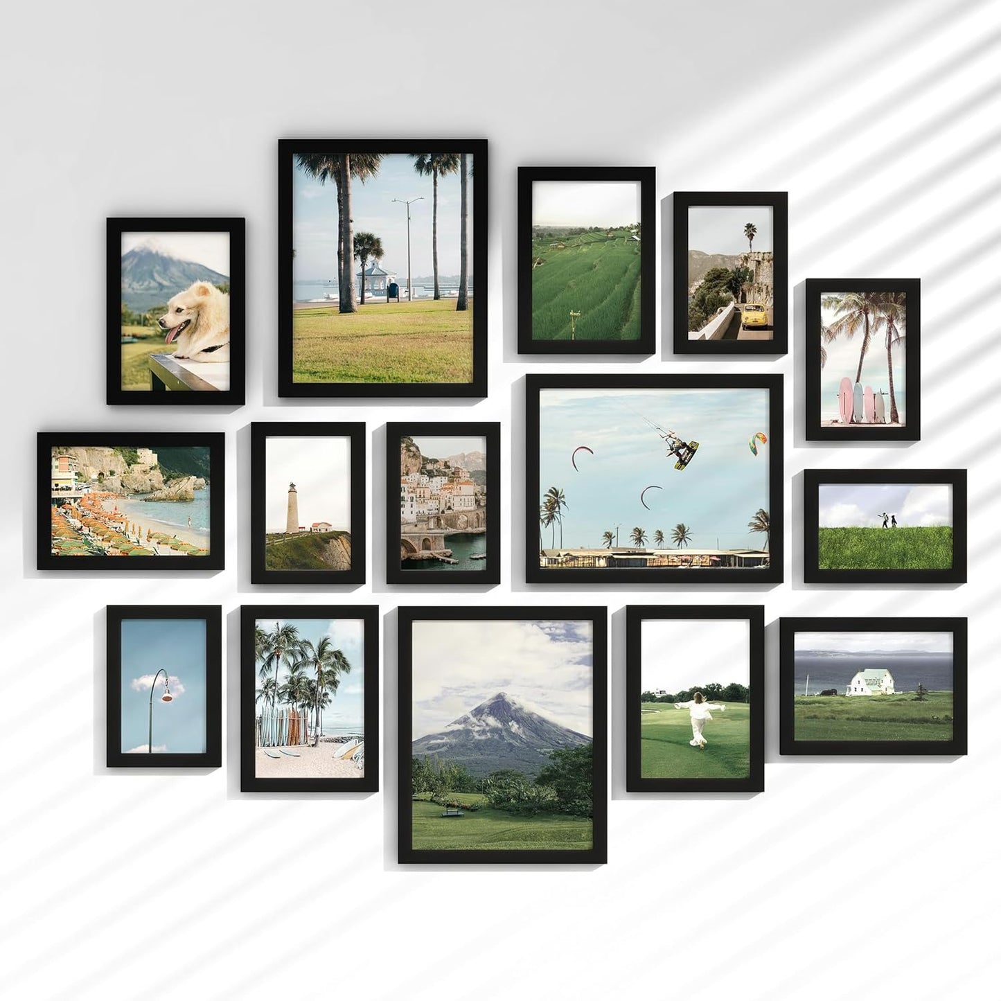 Venusmiles 15 Pack Picture Frames Collage Wall Decor, Gallery Frame Set for Wall Mounting or Tabletop Display, Multi Sizes Including 3pcs 8x10, 6pcs 5x7, 6pcs 4x6, Oak