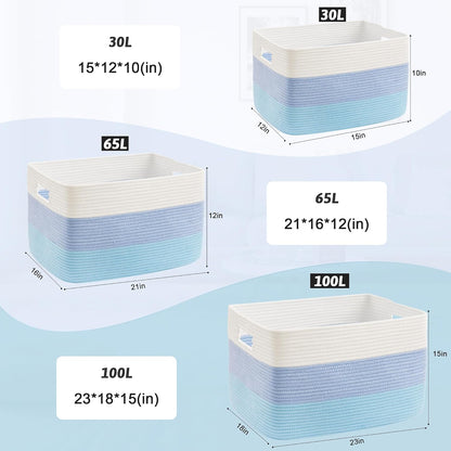 Artfeel Blanket Basket,Rectangle Woven Baskets for Storage,65L Laundry Basket for Decorative Nursery Blanket,Toys,Dirty Clothes and Magazine in Shelves,Baby Room,and Living Room