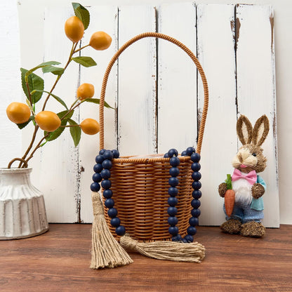 OMISHE 59in Wood Bead Garland with Tassels, Decorative Beads, Farmhouse Wooden Beads Garland for Wall Hanging Home Festival Decor, Aqua, Teal