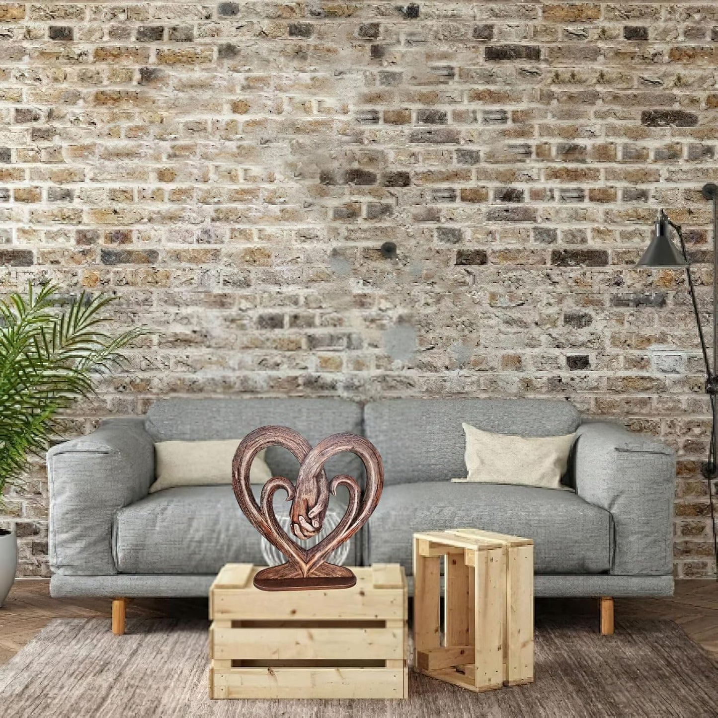 Heart Holding Hands Art Sculpture Wooden Desktop Imitation Tree Trunk Forever Love Everlasting Hand in Hand Desktop Decoration for Home Office Ornament Accessories