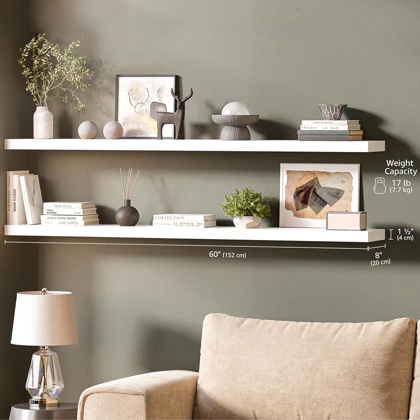 Ballucci Floating Shelves for Wall, 48" Wood Wall Shelf Set of 2, with Invisible Brackets for Bathroom, Living Room, Bedroom, Kitchen, Nursery, 8" Deep, Black