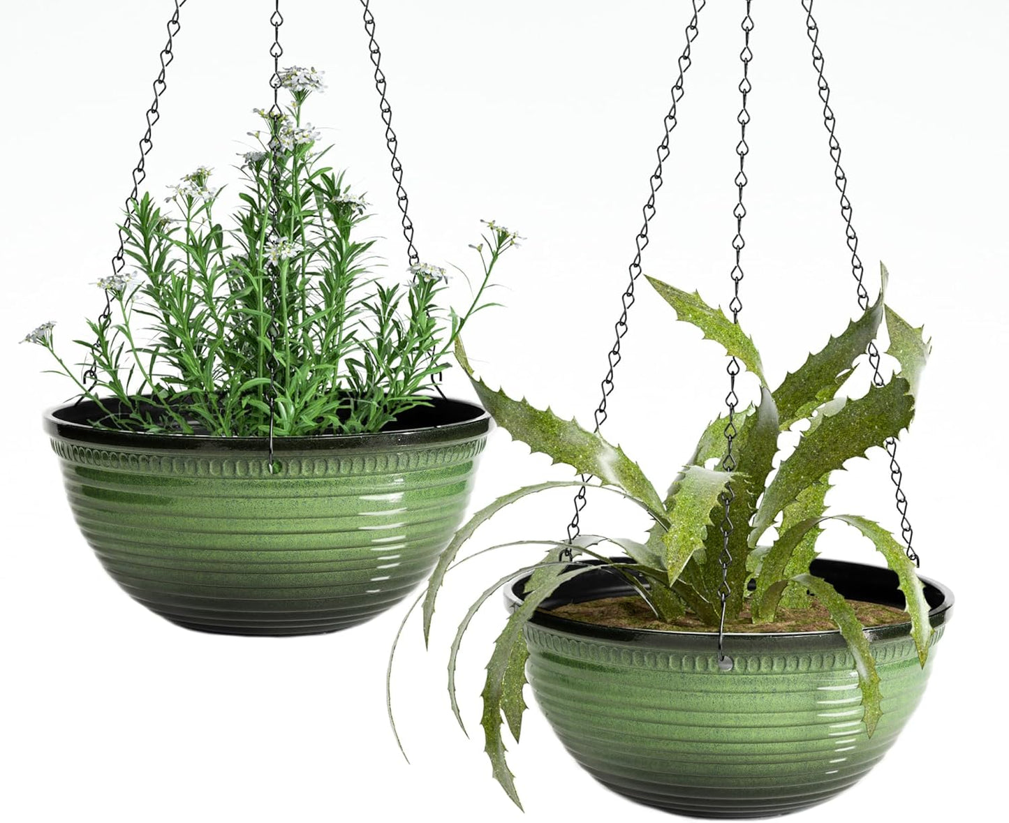 Vanslogreen 2 Pack Hanging Planters for Indoor Outdoor Plants, 10 Inch Hanging Planter with Drainage Hole & Plug Glazed Hanging Baskets Flower Pots for Garden Home (Blue)