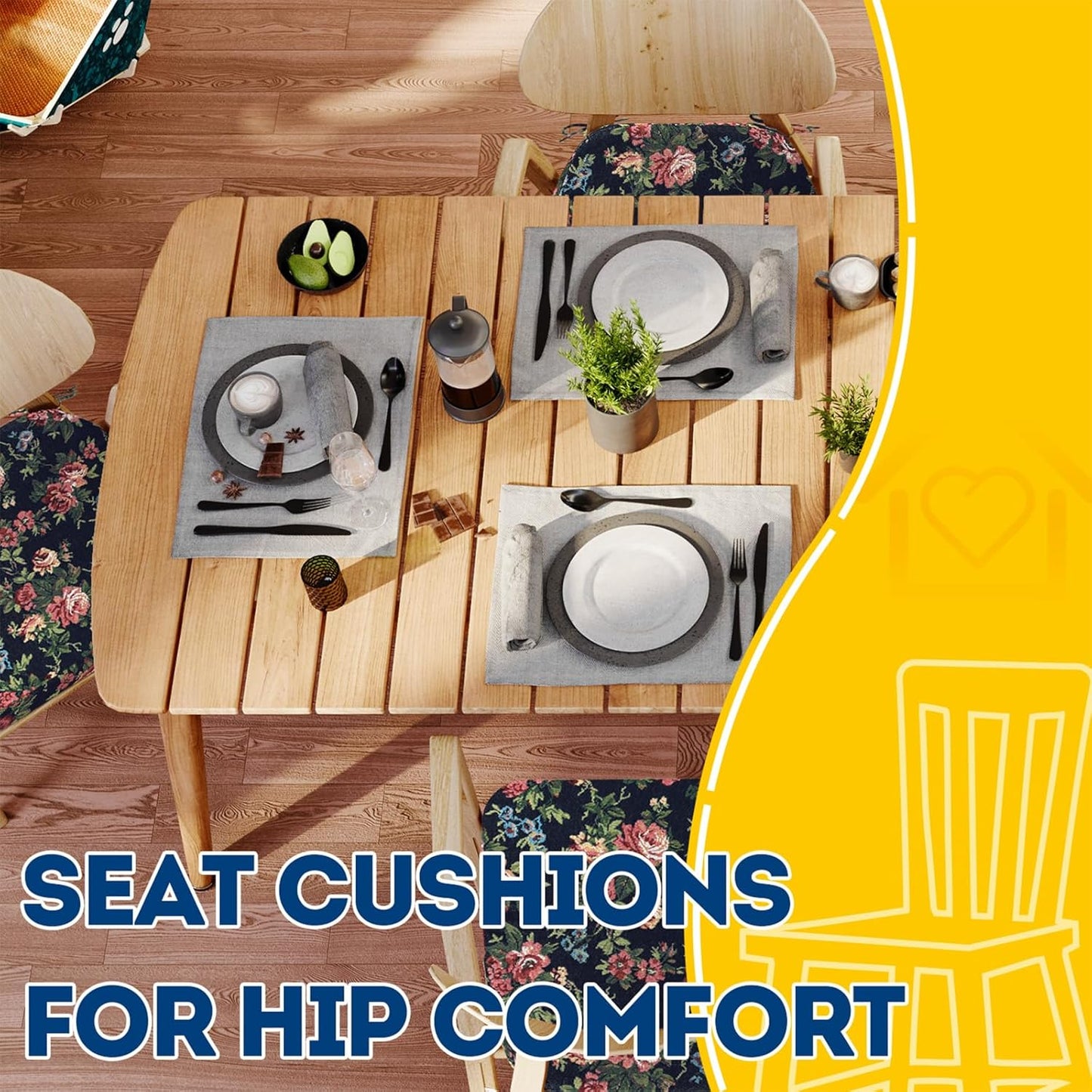AAAAAcessories D-Shaped Chair Cushions, 2" Thick Dining Chair Pads with Ties and Removable, Machine-Washable Cover, 17" x 16", Set of 4, Oatmeal Beige - Colors A