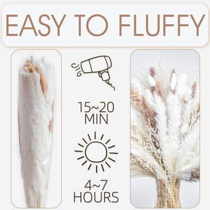 96PCS Natural Dried Pampas Grass Boho Home Decor Bouquet Phragmites Dried Flowers Bouquet for Wedding Floral Arrangements Living Room Decorations (96PCS)