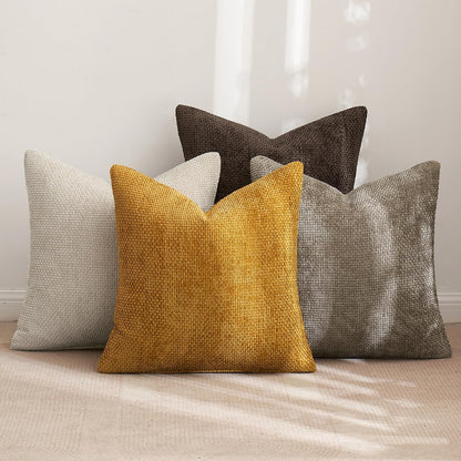 MIULEE Pack of 4 Couch Throw Pillow Covers 18x18 Inch Neutral Soft Decorative Chenille Pillow Covers Farmhouse Boho Cushion Covers for Mid Century Modern Spring Home Decor Sofa Bedroom Living Room