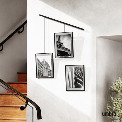 Umbra Exhibit Picture Frame Gallery Set, Adjustable Wall Collage Displays Nine Photos (Four 5x7" and Five 8x10"), Set of 9, Black