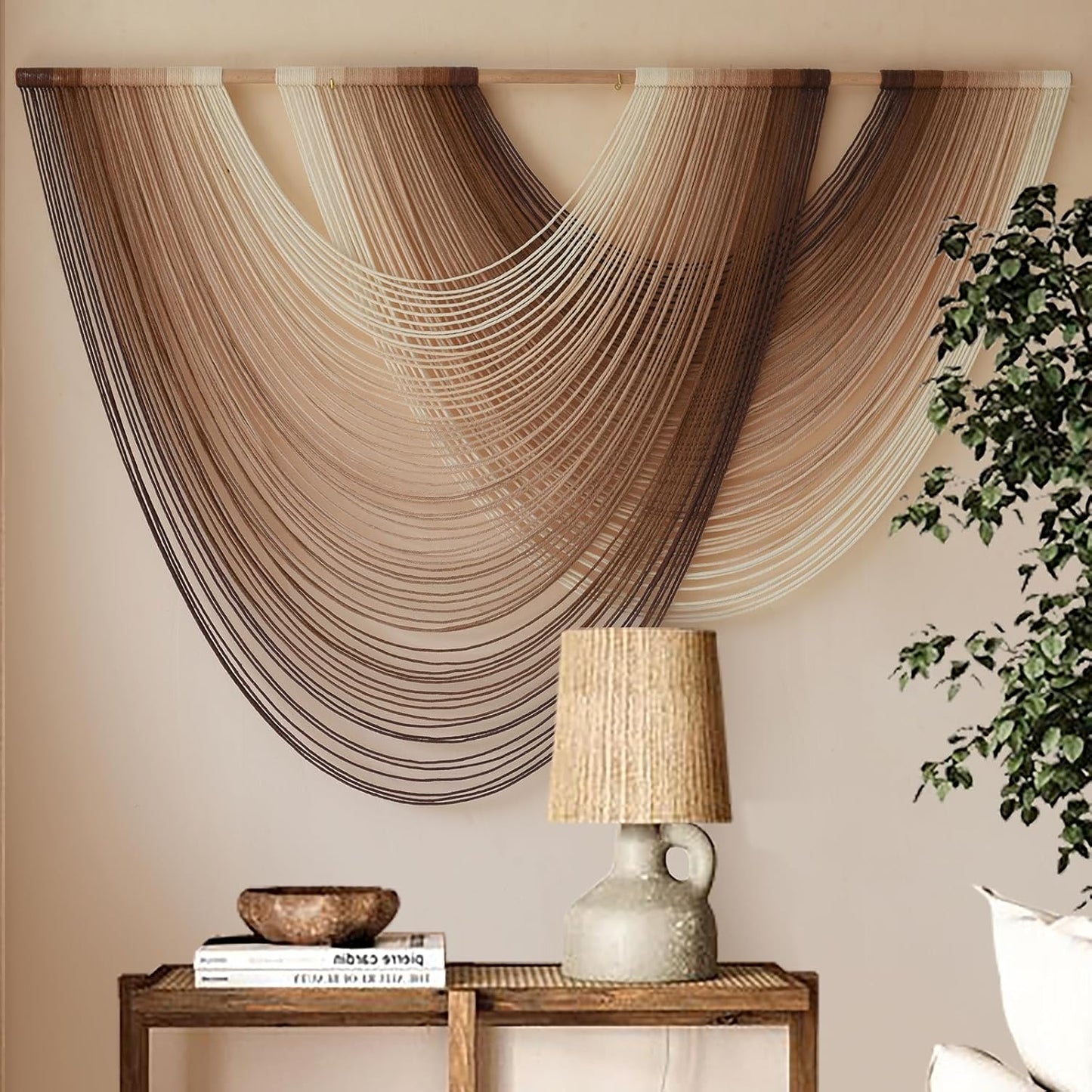 Flber Macrame Wall Hanging Boho Wall Decor Tapestry Dip Dyed Ombre Moss Green Handmade Wall Art Woven Cotton Rope Backdrop with for Bedroom Living Room, 57" W x 39" L