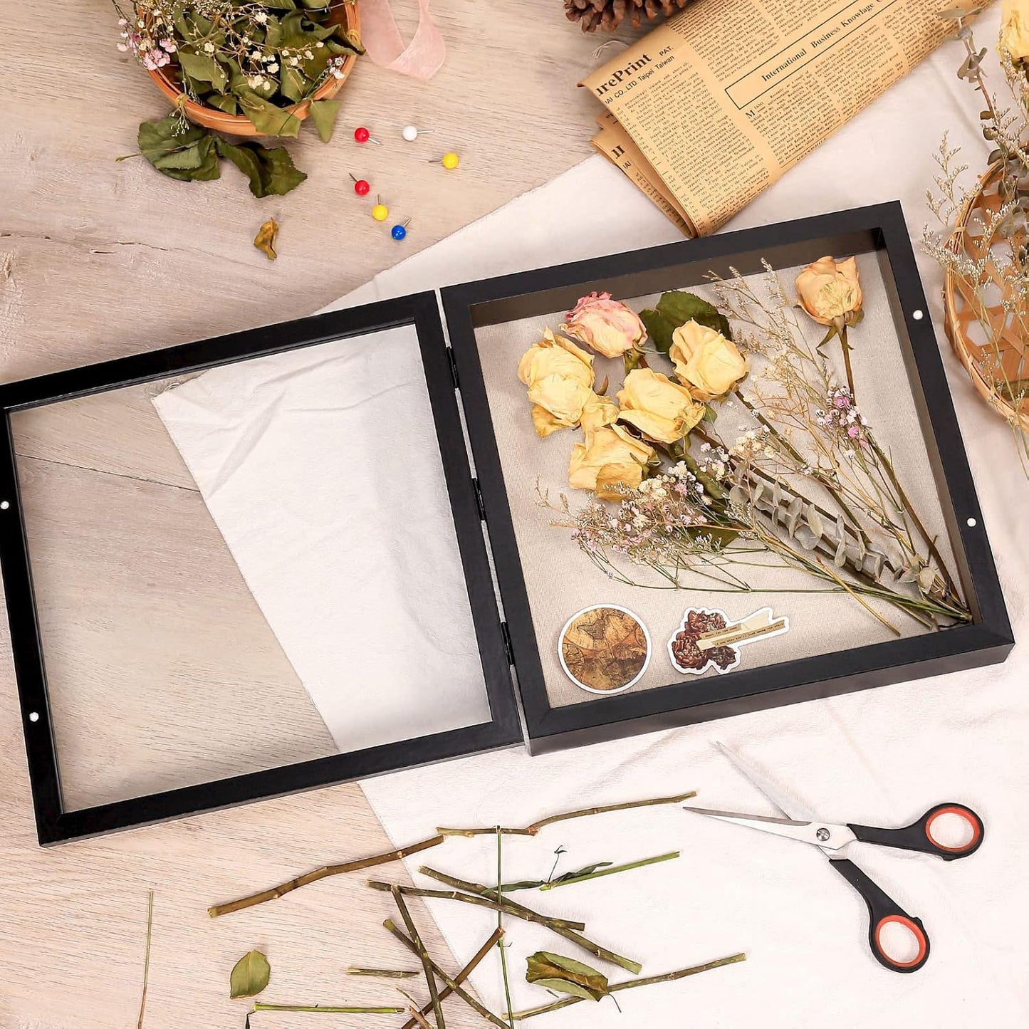 Califortree 8x10 Shadow Box Frame with Linen Back - Sturdy Rustic Memory Display Case of Flower, Pictures, Medals and More, White