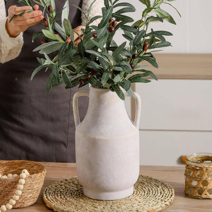 Mitt&Ditt Ceramic Flower Vase with Handles, 11 inch Tall Vase for Centerpieces, Large Decorative Terracotta Vases, Farmhouse Rustic Vases for Home Decor, Living Room, Table, Neutral