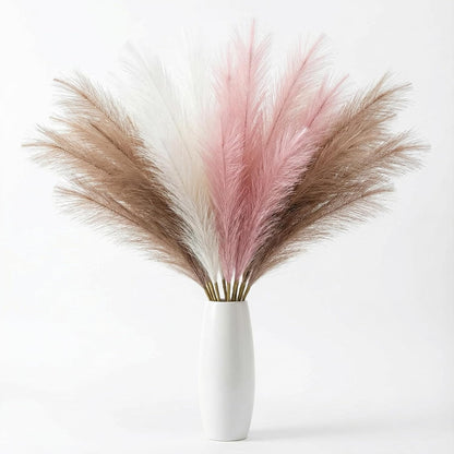 Pampas Grass Decor 21.7 Inch 30pcs, Faux Pampas Grass White Beige Brown Ultra Fluffy No Shedding for Boho Home Bedroom Wedding Vase Filler Dried Flower Arrangement