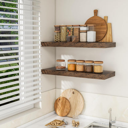 RICHFOCUS 72Inch Floating Shelves for Wall 2 Pack Shelves for Bedroom|Kitchen|Bathroom Wall Mounted Rustic Wood Floating Shelf with Invisible Brackets for Books|Storage|Decor, Rustic Brown