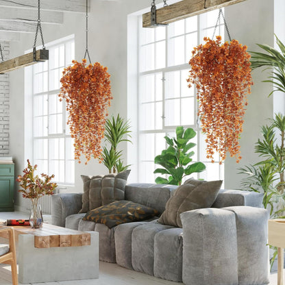 RECUTMS Artificial Hanging Plants Fake Hanging Plant Faux Eucalyptus Leaf Greenery Vine Outdoor UV Resistant Plastic Plants Home Garden Wedding Party Indoor Outdoor Decorations(White)