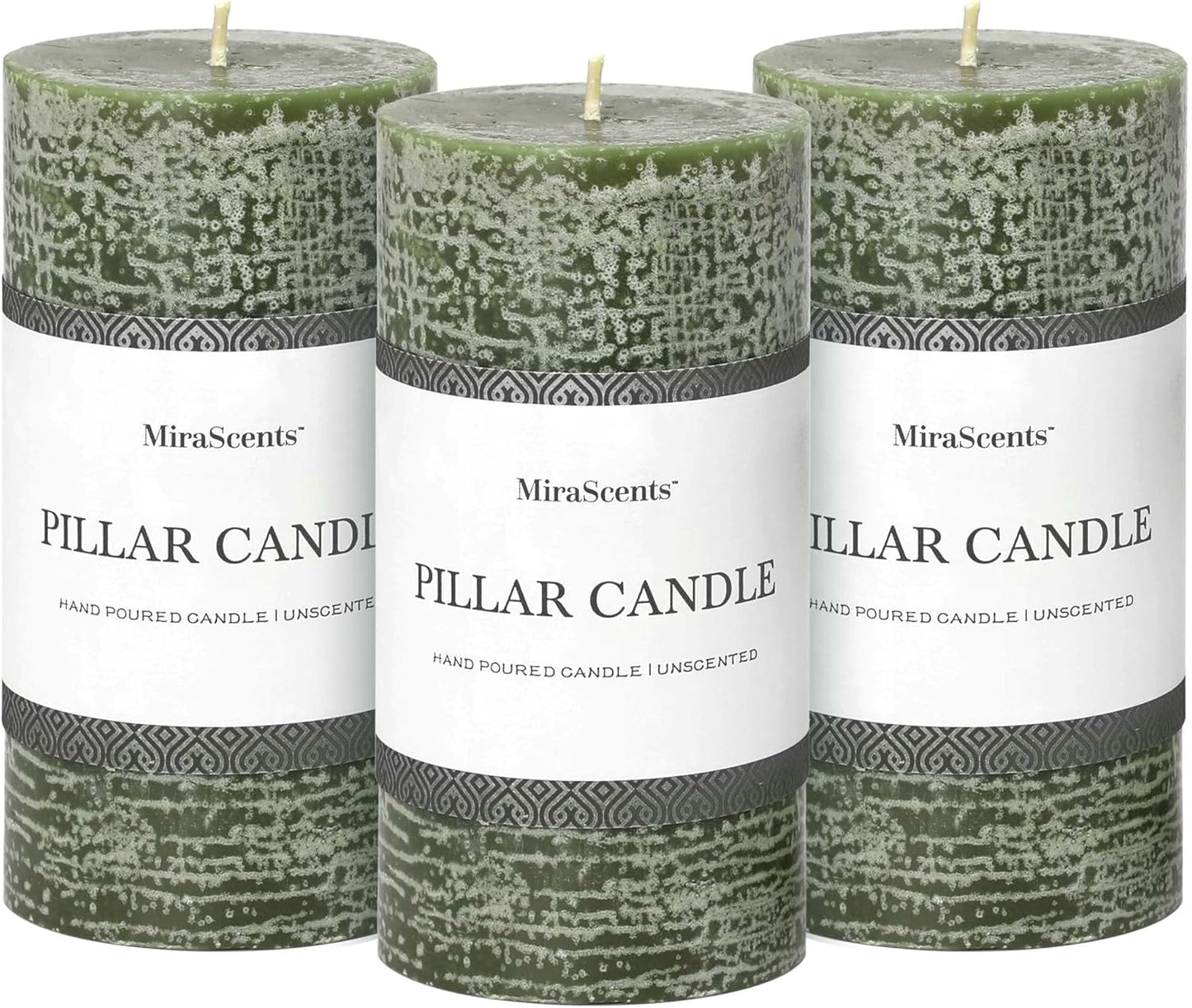 3x6 Inch Sage Green Pillar Candles Set of 3 - Unscented Spring, Long Clean Burning, Large Smokeless Dripless for Home Decor, Dinner Table, Bathroom, Rustic Decor