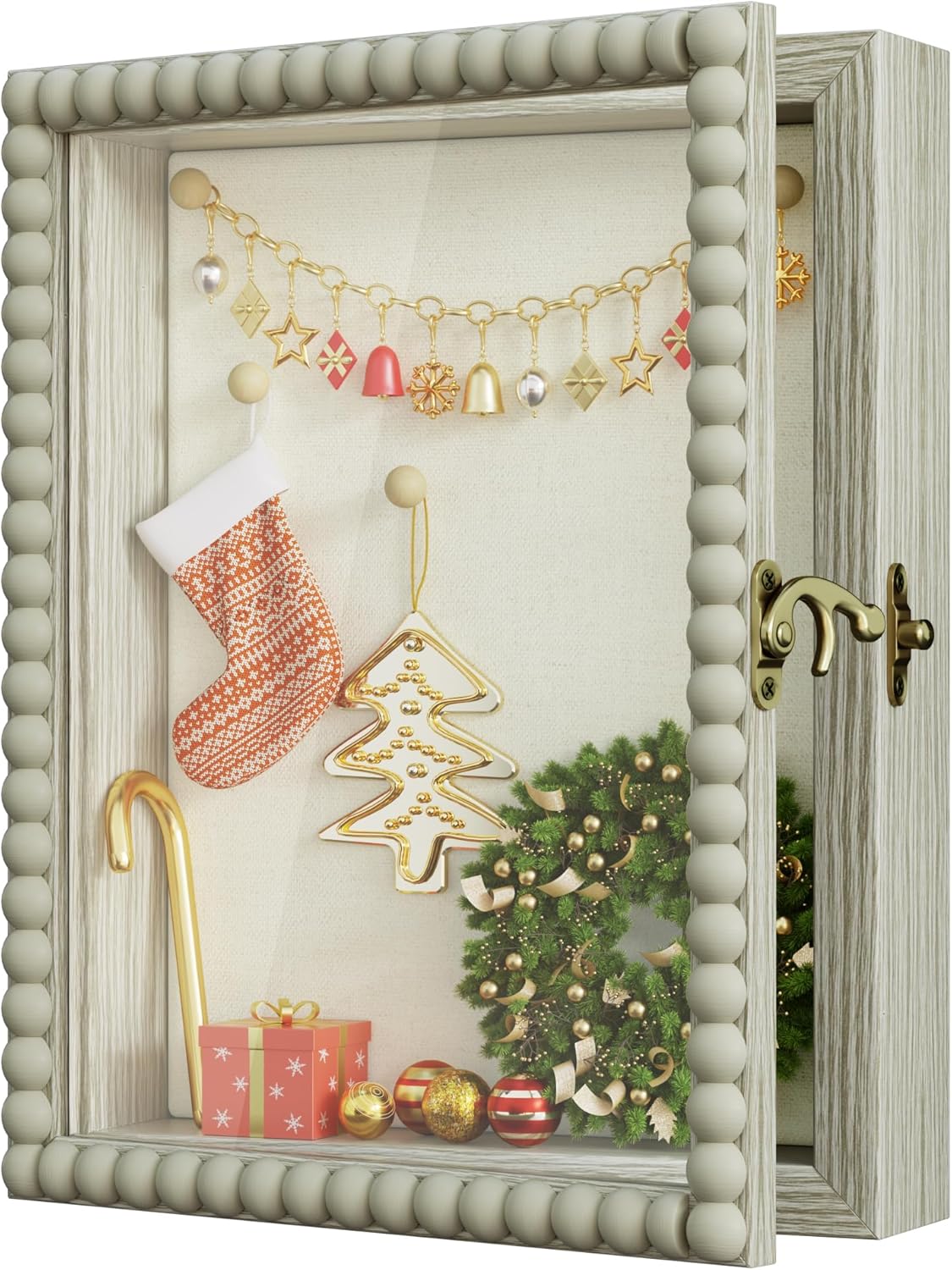 Love-KANKEI Shadow Box Frame 11x14, Deep Large Shadow Box Display Case with Unique Beads Door and Glass Window, Wood Memory Box for Pictures,Medals,Memorabilia,Collections White