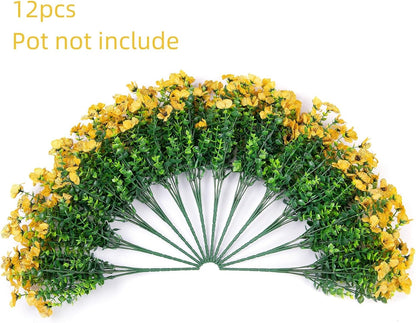 HyeFlora Artificial Flowers for Outdoor Indoor Garden Home Decoration, Faux Flower Daisy with Eucalyptus Leaves Fake Plants Greenery Boxwood Porch Patio, 12 Bundles (Mix Pink Red Purple Yellow)