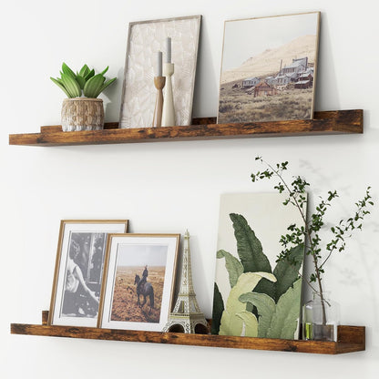 FLYJOE Picture Ledge Shelf, Floating Shelves Set of 2, 48 Inches Long Large Nursery Book Shelves for Toys Storage, Kids Bookshelf Wall Mounted for Living Room Bedroom Decor Books Photo Frames, Walnut