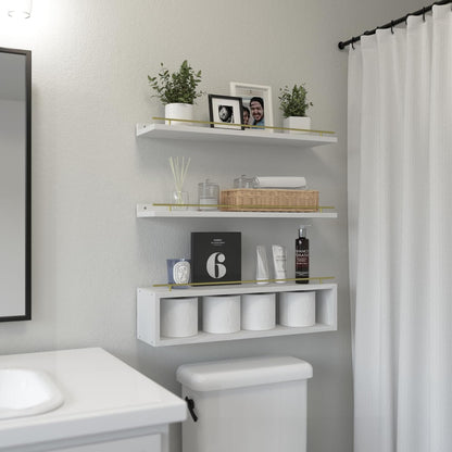 WOPITUES Floating Shelves for Wall with Cube Shelf, Wall Shelves with Metal Rail for Bathroom Decor, Bathroom Organizers and Storage, Over Toilet Shelves for Toilet Paper-Black