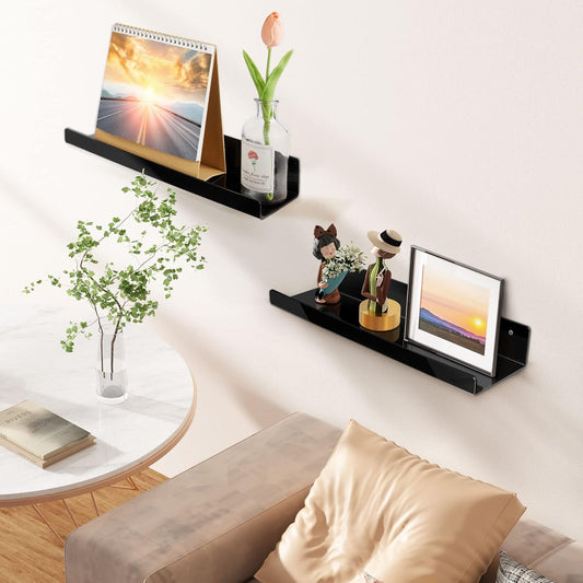 upsimples Acrylic Shelves for Bathroom Storage, 15" Floating Shelves Wall Organizer for Perfume, Make up, Skincare, Kids Bookshelf for Bedroom, Nursery, Living Room Decor, Clear, 4 Pack
