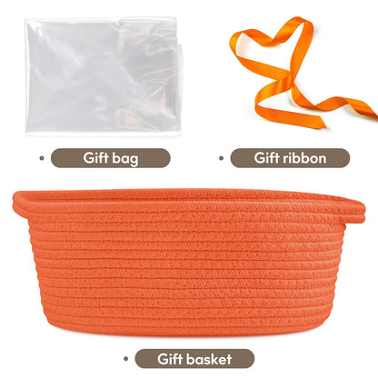 Pro Goleem Small Woven Basket with Gift Bags and Ribbons Durable Baskets for Mothers Day Gifts Empty Small Rope Basket for Storage 12"X 8" X 5" Baby Toy Baskets with Handles, White