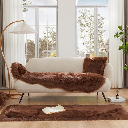 EasyJoy Ultra Soft Fluffy/Fuzzy Shaggy Area Rug Faux Fur Chair Cover Seat Pad for Bedroom Floor Sofa Living Room (2 x 6 ft Sheepskin, Beige)