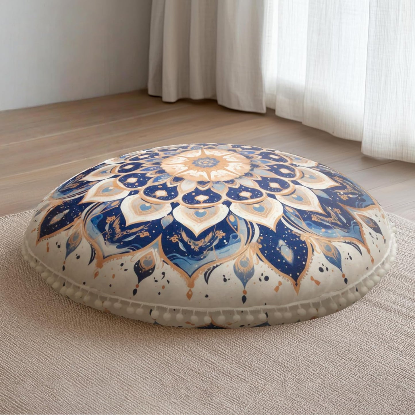 Meditation Cushion Set of 2, 32 Inch Extra Thick Memory Foam Round Floor Pillow with Removable Washable Cover, Bohemian Mandala Yoga Cushion for Adults - Ideal Holiday Decor, Brown