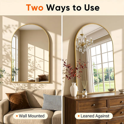 Antok Arched Bathroom Mirror, 20"x30" Wall Mounted Mirror, Vanity Mirrors for Over Sink, Aluminum Alloy Frame Bathroom Mirrors Living Room, Bedroom and Entryway, Black