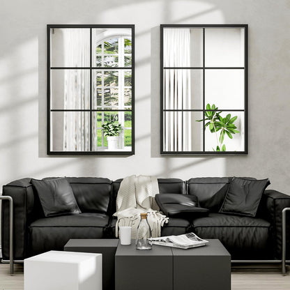 Dewfig 65"x 22" Arched Window pane Full Length Mirror, Wall Mirror, Floor Standing Mirrors, Farmhouse Long Full Body Mirrors Wall Mounted for Living Room, Bedroom, Entryway, Fireplace, Black