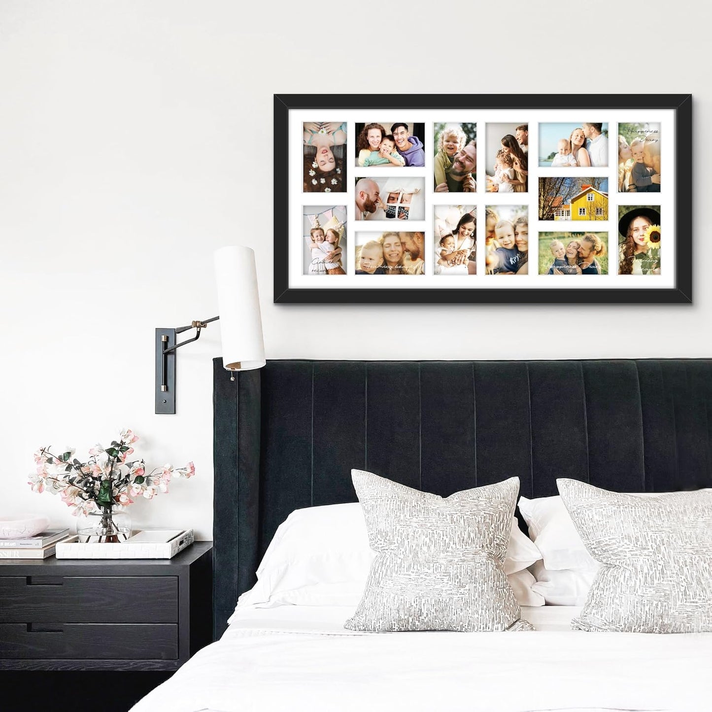 DUENPY 14x26 Collage Picture Frame 4x6 Collage Picture Frame Displays Twelve 4x6 inch Photos Available Horizontal Wall Mounting Display and Vertical Black - Colors A