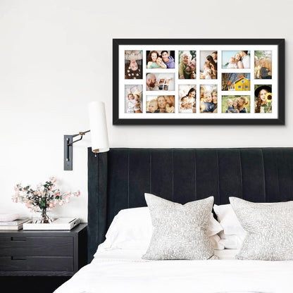 DUENPY 14x26 Collage Picture Frame 4x6 Collage Picture Frame Displays Twelve 4x6 inch Photos Available Horizontal Wall Mounting Display and Vertical Black - Colors A