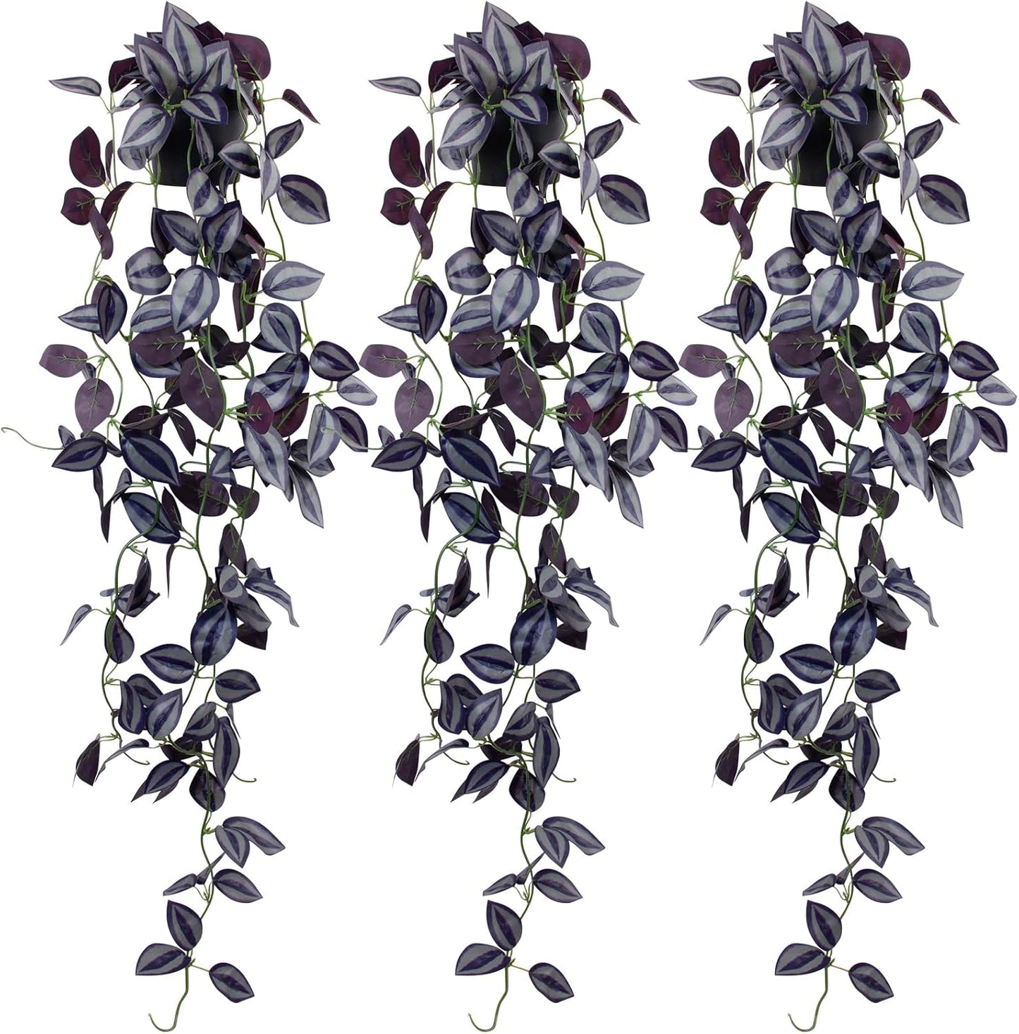 LOYWREE Fake Plants Indoor Artificial String of Pearls Plant in Black Pots, Realistic Green Faux Succulent Hanging Plants for Shelf Decor Desk Home Garden Decorations